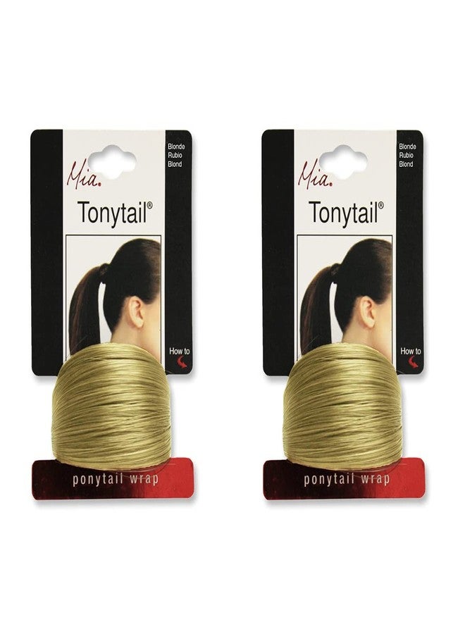 Mia Beauty Tonytail Ponytail Wrap Hair Accessory made of Synthetic Hair on Elastic Rubber Band for Hair Wrapped Look, Women, Teens, Girls, Dancers - Blonde 2 pcs - Image 2